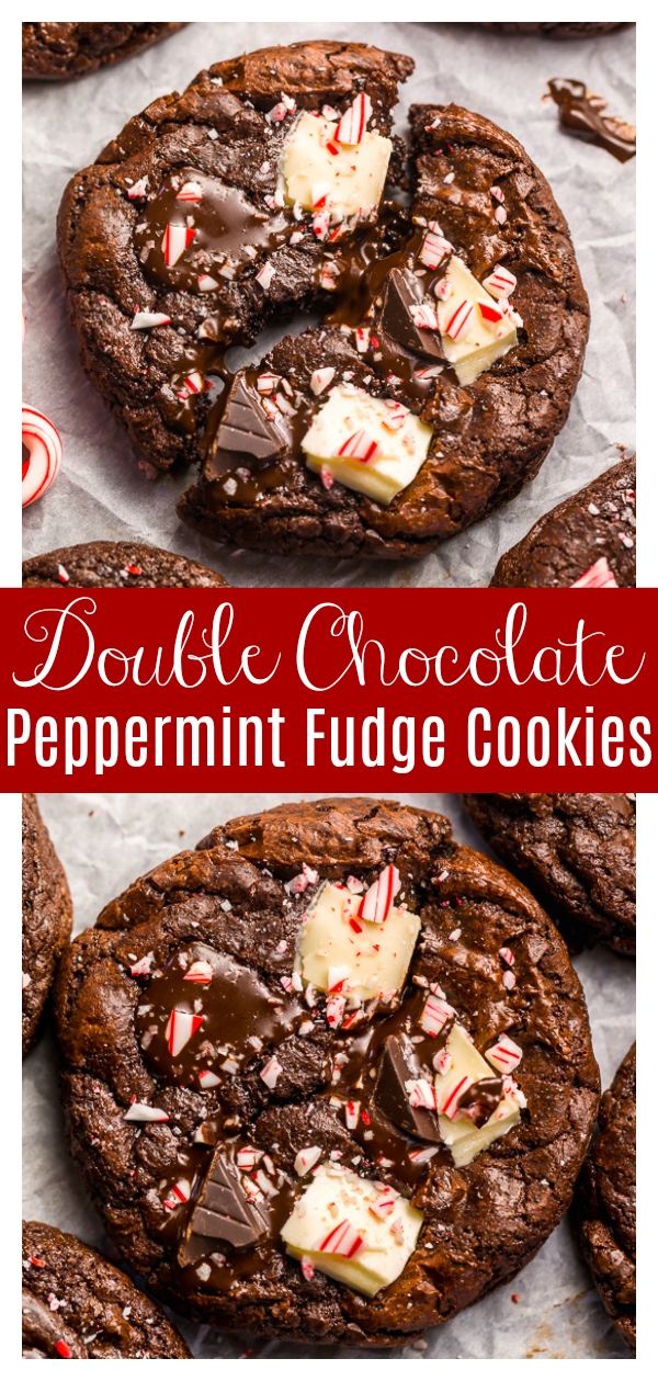 If you enjoy the combination of dark chocolate and perky peppermint, you're going to LOVE these Double Chocolate Peppermint Fudge Cookies! Topped with gooey chocolate chunks, a white chocolate layer, plus crushed candy canes, these cookies are as beautiful as they are delicious! And a must bake this holiday season!