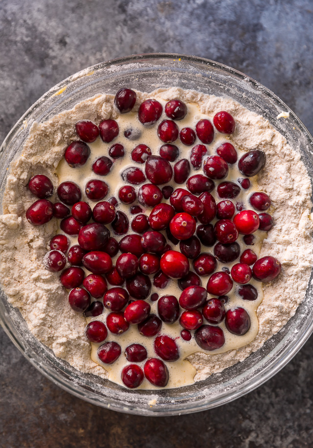 Fresh cranberries tossed into scone dough.