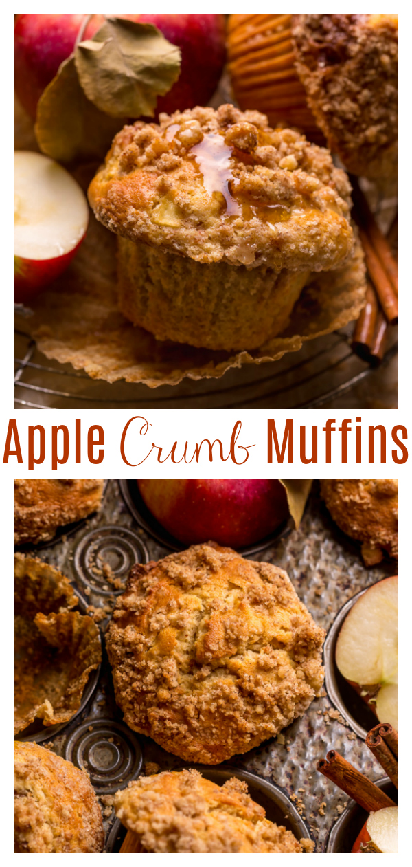 Bust out your muffins tins, because today I'm teaching you how to make the best apple crumb muffins! These apple muffins are moist, richly spiced, and loaded with tender apples! Plus, plenty of buttery crumb topping!