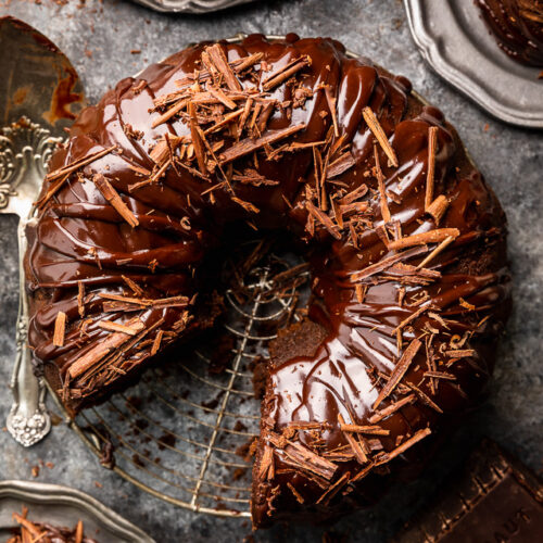 This Super Moist Chocolate Bundt Cake is always a crowd-pleaser! Loaded with rich chocolate flavor and covered in decedent chocolate ganache and shaved chocolate curls, this one is definitely a dessert for chocolate lovers only. So much easier than making a layer cake!