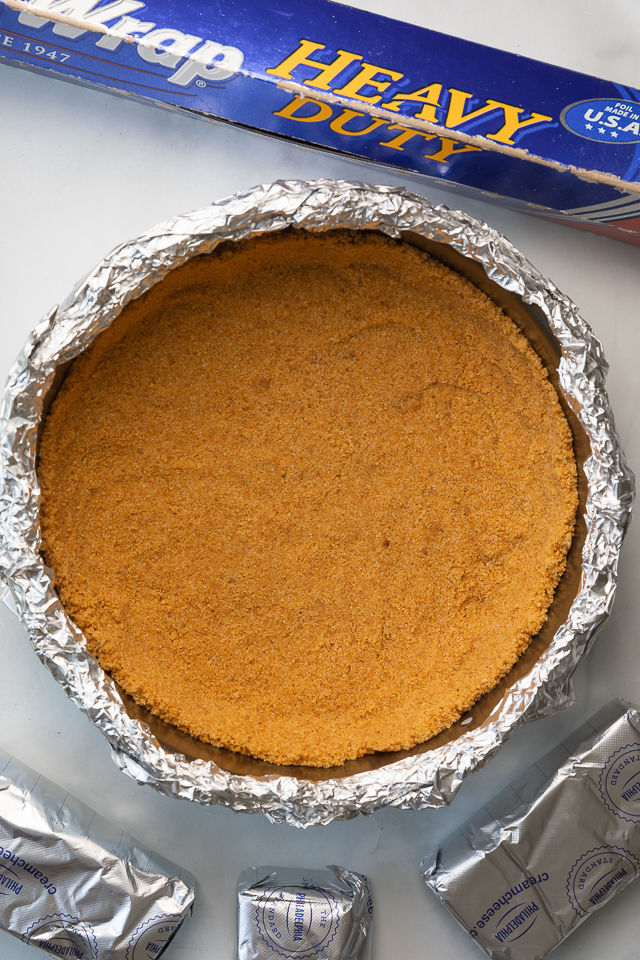Graham cracker crust for ricotta cheesecake.