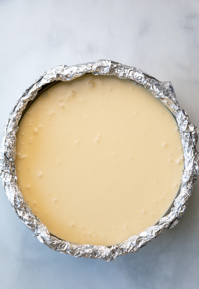 Cream cheese and ricotta cheese cheesecake batter for cheesecake recipe.