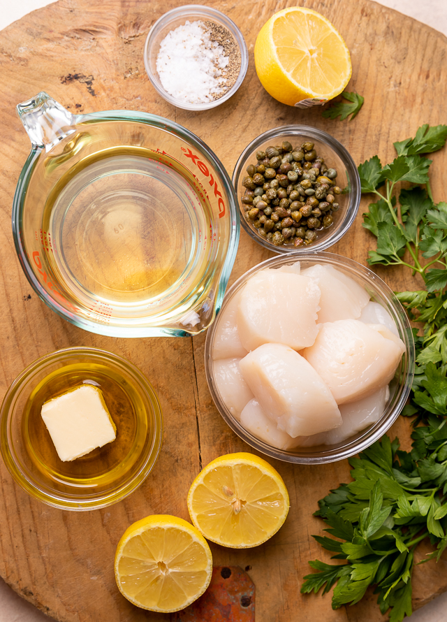 Perfectly pan seared scallops are served in a delicious white wine lemon caper sauce! This special occasion recipe is so easy and comes together in less than 20 minutes! Just be sure not to overcook your scallops, only cook for 1 minute and 30 seconds or so per side!