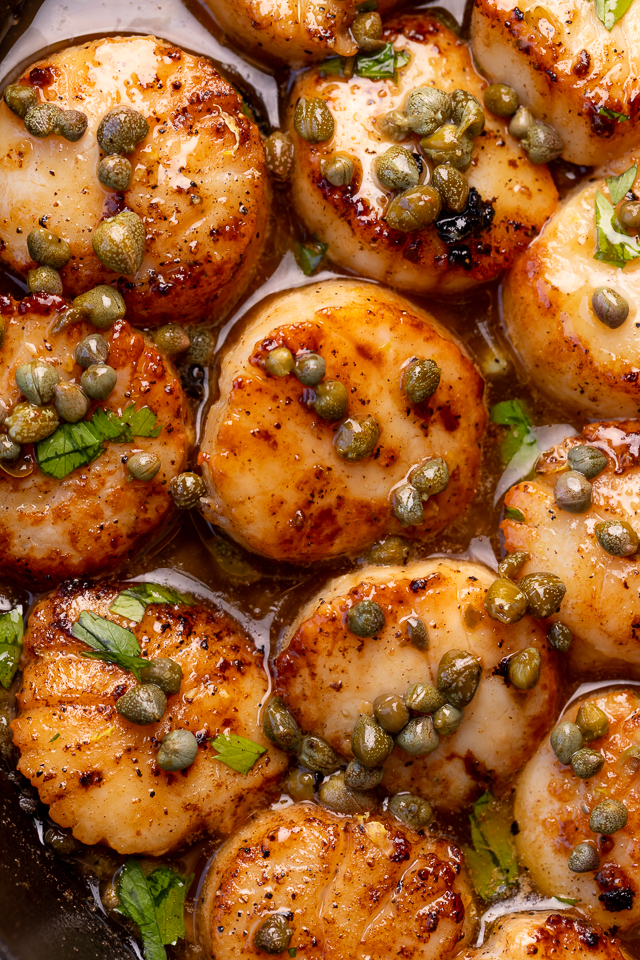 Perfectly pan seared scallops are served in a delicious white wine lemon caper sauce! This special occasion recipe is so easy and comes together in less than 20 minutes! Just be sure not to overcook your scallops, only cook for 1 minute and 30 seconds or so per side!