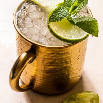 The Best Moscow Mule Recipe features spicy ginger beer, fresh lime juice, vodka, and a ginger lime simple syrup! On a hot Summer day, this refreshing cocktail really hits the spot! For an extra pretty presentation, serve in a copper mug with a sprig of mint and a lime wedge or spiral!