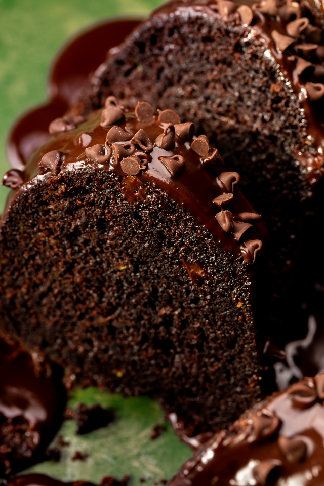 This Chocolate Zucchini Bundt Cake is insanely moist, so fudgy, and loaded with chocolate flavor! No one will even know there's 2 whole cups of shredded zucchini hiding inside! Delicious with chocolate glaze, but can easily be served with whipped cream or a dusting of powdered sugar instead!