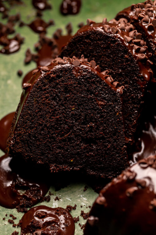 This Chocolate Zucchini Bundt Cake is insanely moist, so fudgy, and loaded with chocolate flavor! No one will even know there's 2 whole cups of shredded zucchini hiding inside! Delicious with chocolate glaze, but can easily be served with whipped cream or a dusting of powdered sugar instead!