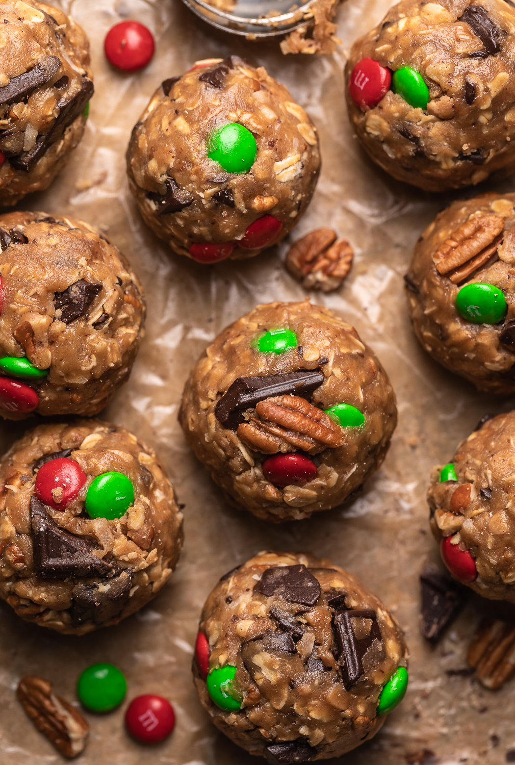 These Special Edition Christmas Cowboy Cookies are loaded with chocolate, pecans, shredded coconut, toffee, and holiday M&Ms!