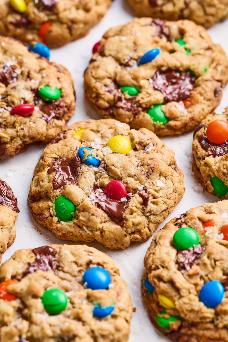 Brown Butter Chocolate Chunk M&M Oatmeal Cookies are thick, chewy, and don't require any chilling!