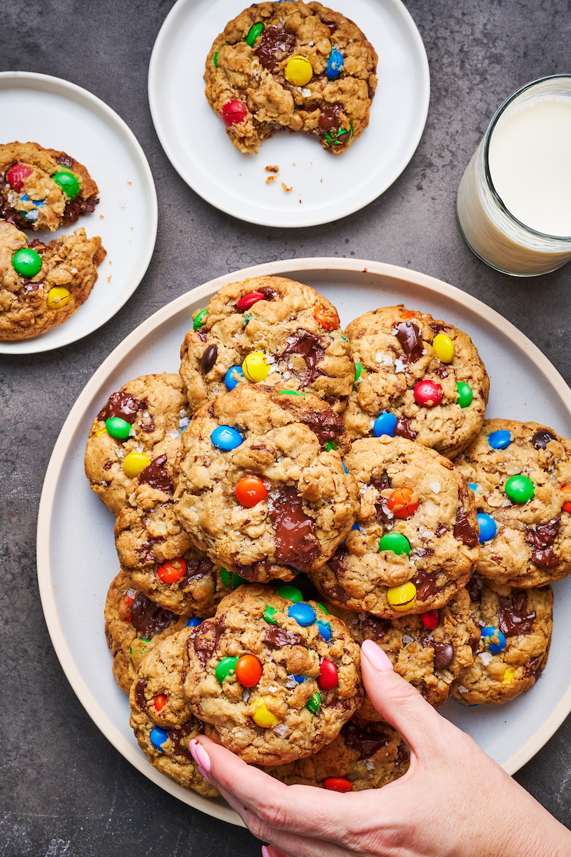 Brown Butter Chocolate Chunk M&M Oatmeal Cookies are thick, chewy, and don't require any chilling!