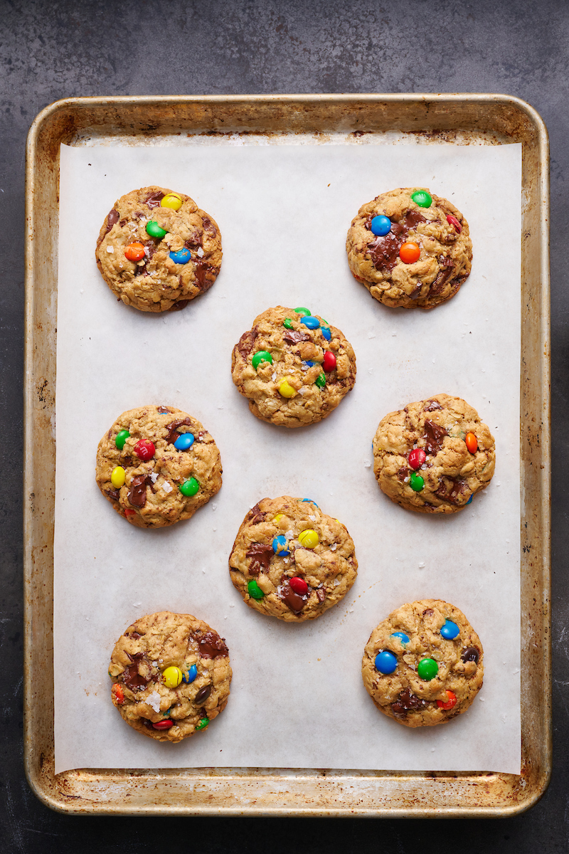 Brown Butter Chocolate Chunk M&M Oatmeal Cookies are thick, chewy, and don't require any chilling!