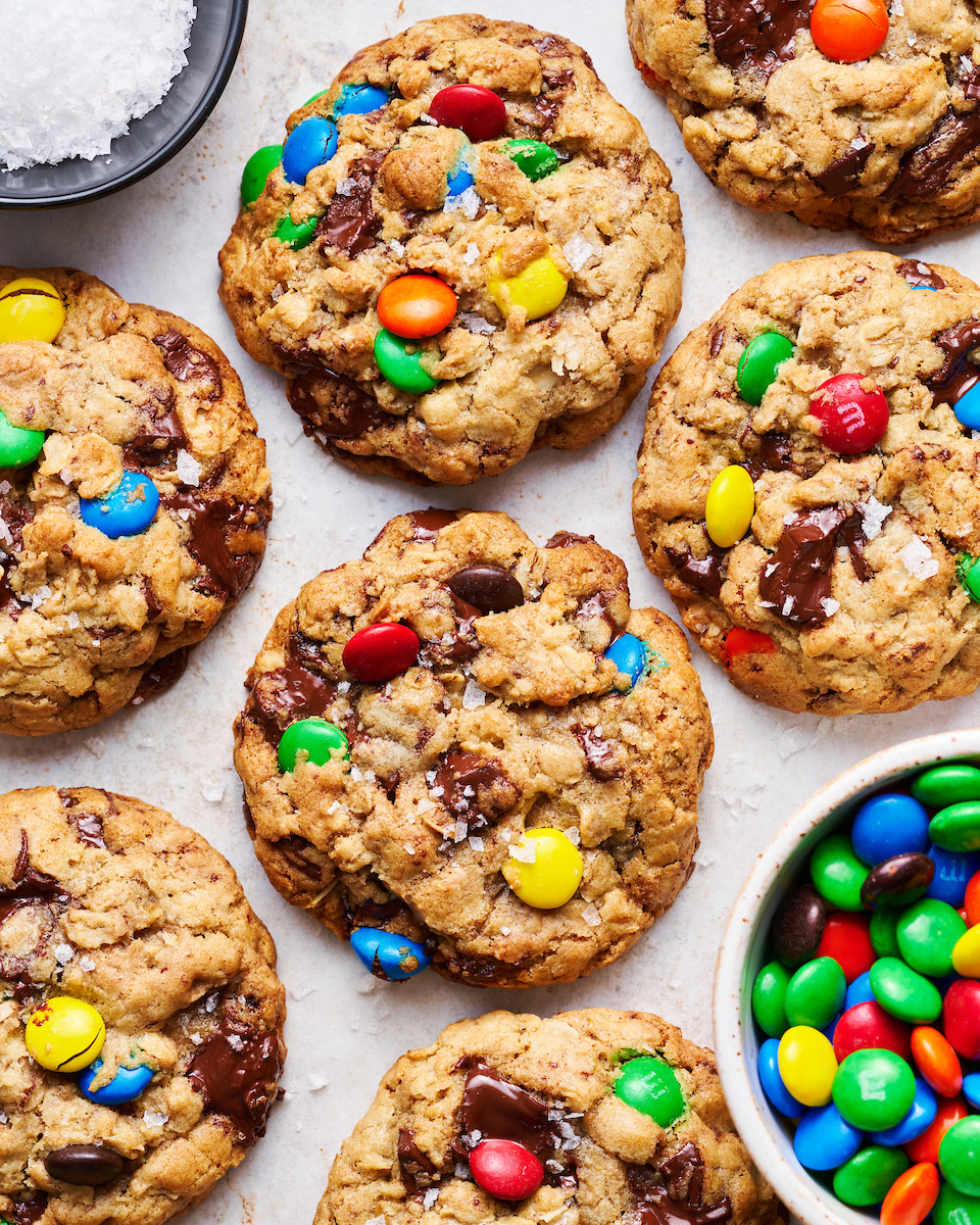 Brown Butter Chocolate Chunk M&M Oatmeal Cookies are thick, chewy, and don't require any chilling!