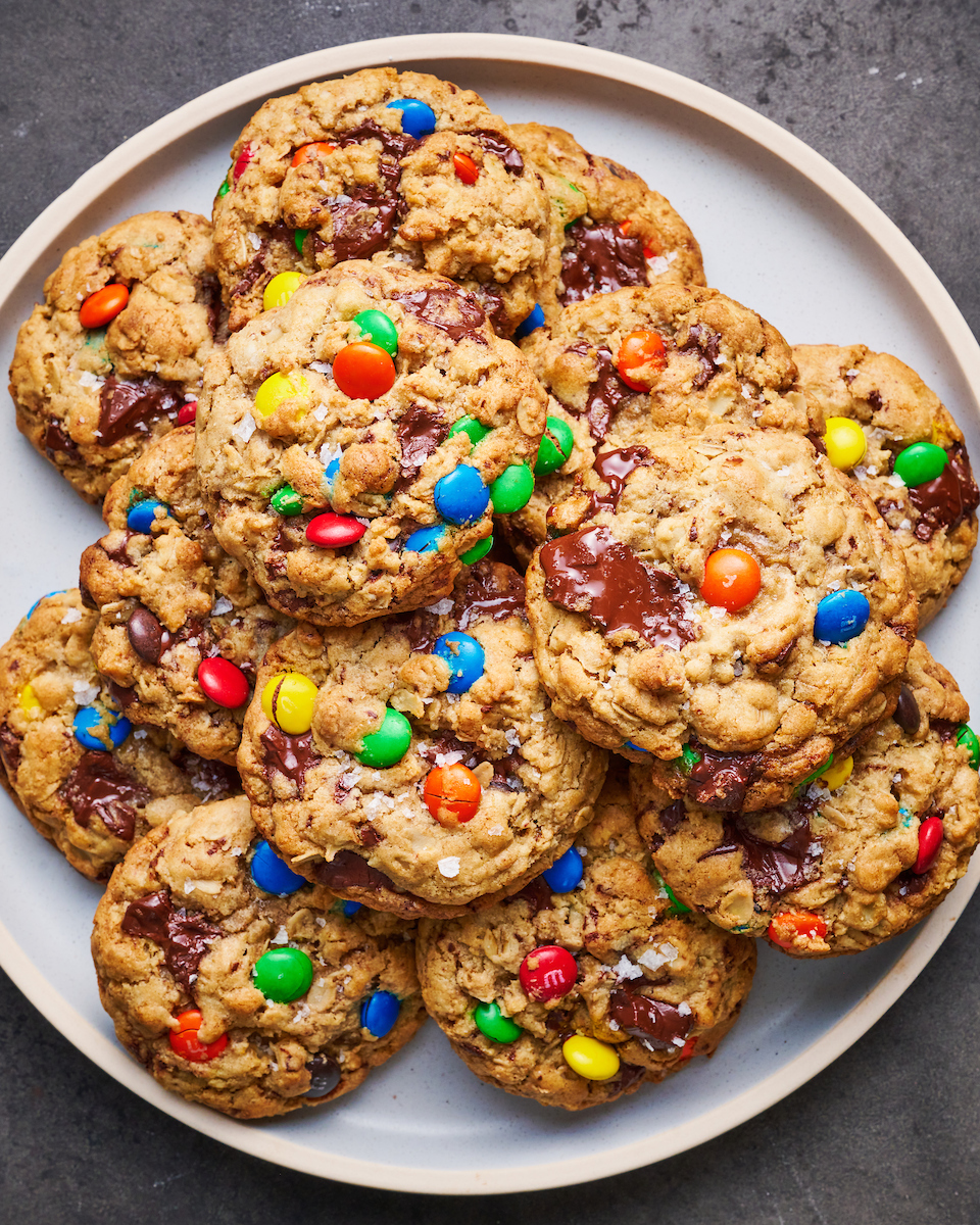 Brown Butter Chocolate Chunk M&M Oatmeal Cookies are thick, chewy, and don't require any chilling!