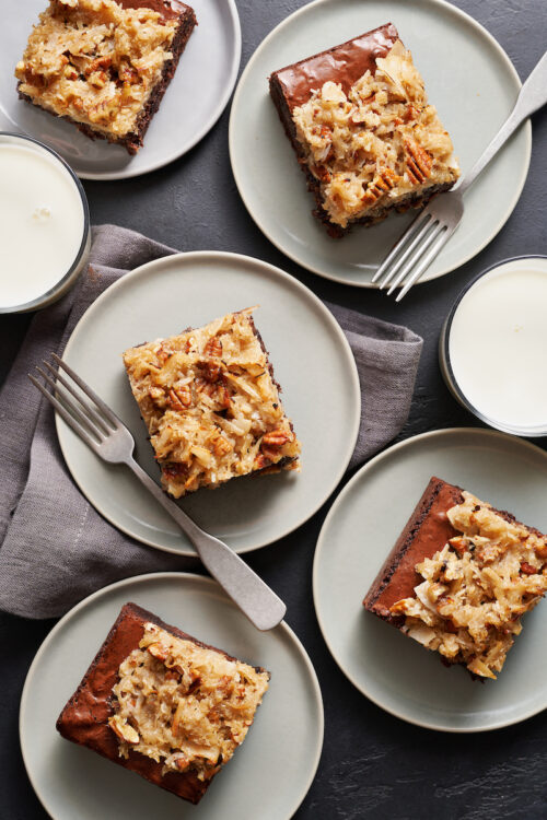 If you're like me and LOVE German chocolate cake, you have to try these German Chocolate Brownies! No boxed mix, instead we'll make brownies from scratch and top them with a crazy delicious coconut pecan frosting. We loved these brownies and think you will too!