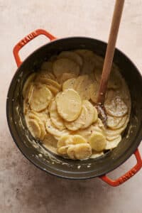 Thinly sliced potatoes for scalloped potatoes recipe.