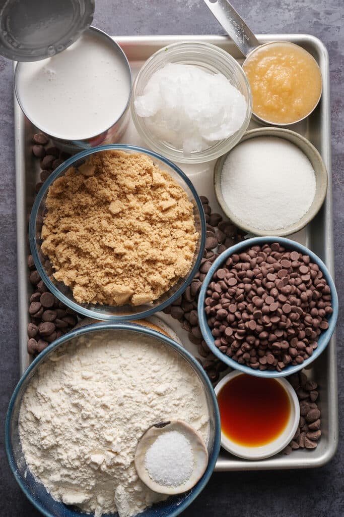 Vegan chocolate chip cookie ingredients.