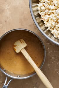 Homemade caramel for caramel popcorn.