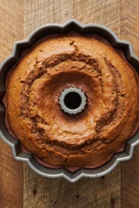 Baked pumpkin Bundt Cake in Bundt Cake pan.
