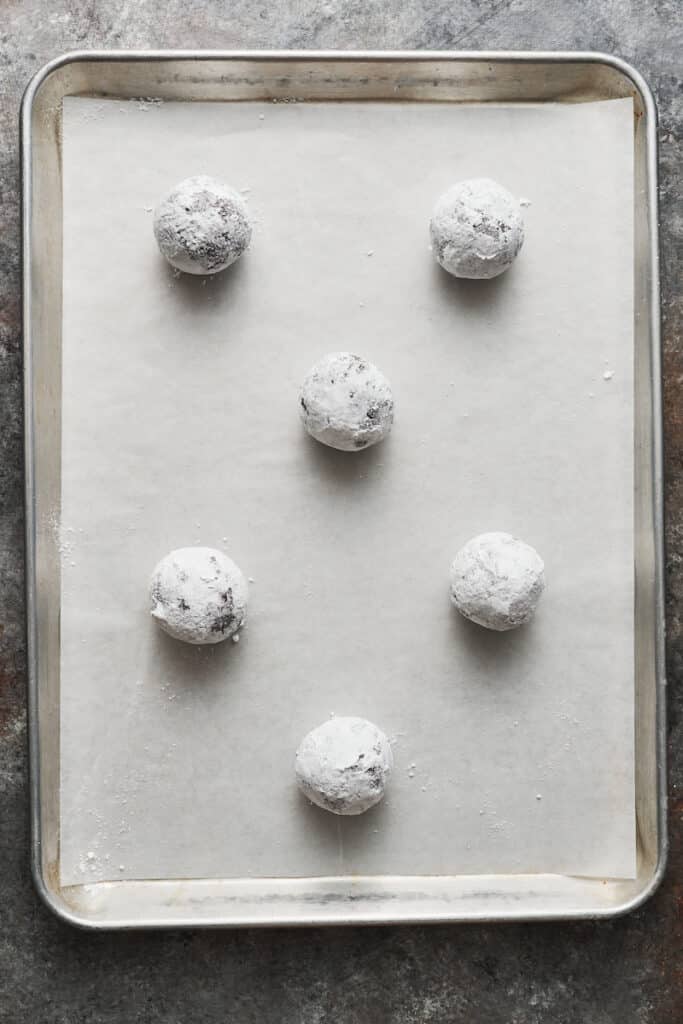 Double chocolate cookie dough on a baking sheet.