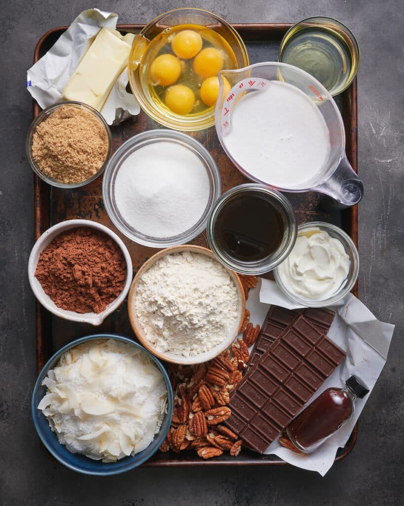 German Chocolate cake recipe ingredients.