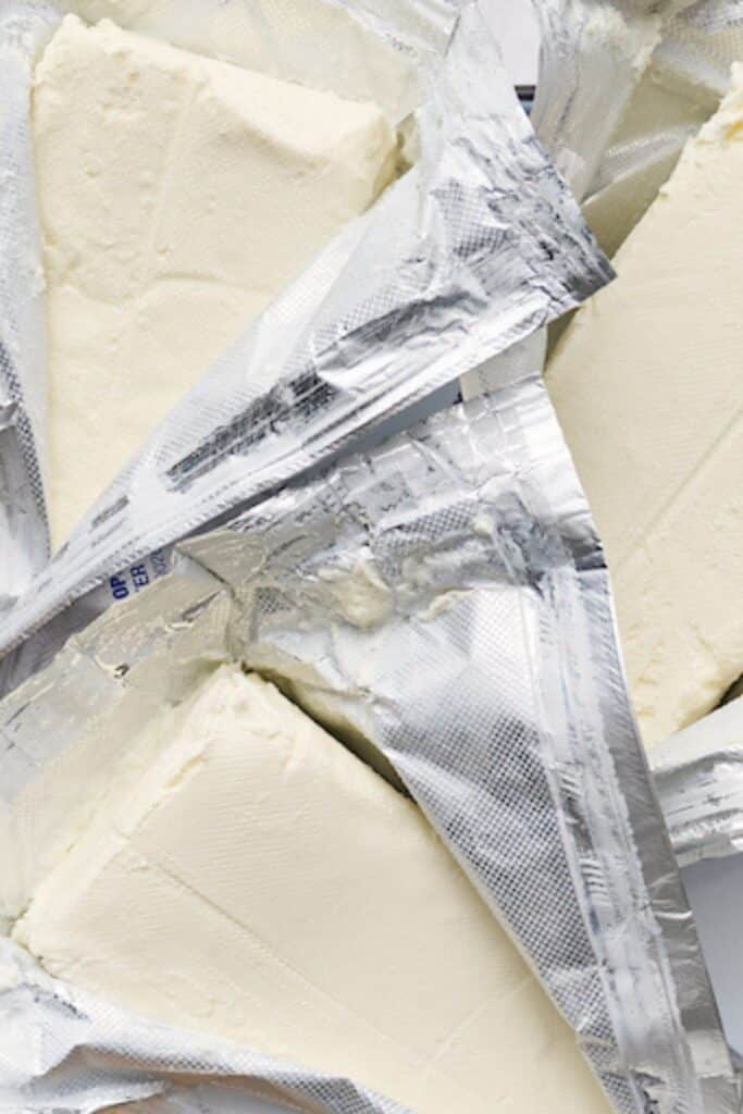 Cream cheese for creamy cheesecake recipe.