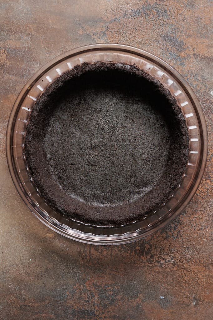 Oreo cookie crust for chocolate cream pie recipe.