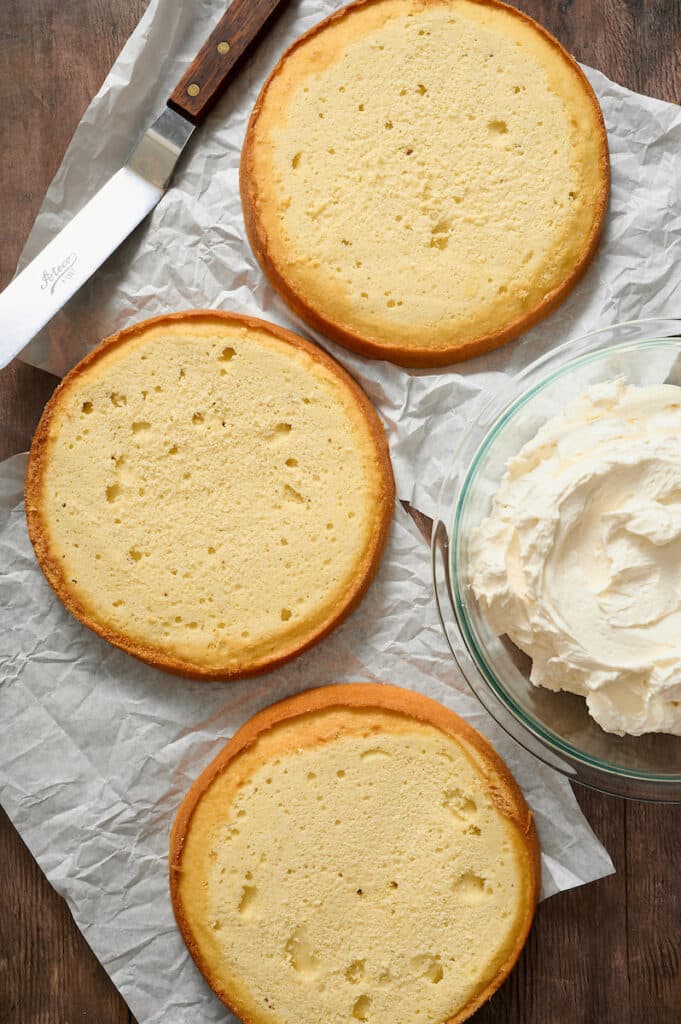 Baked coconut cake layers
